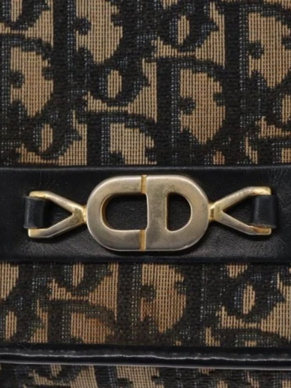 Christian Dior Trotter Canvas Chain Shoulder Bag Navy Gold Auth 162506A - Picture 12 of 16